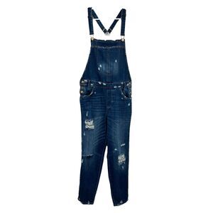 Zara Pant Overalls Womens M Blue Denim Bib Distressed Boho Festival Hippie